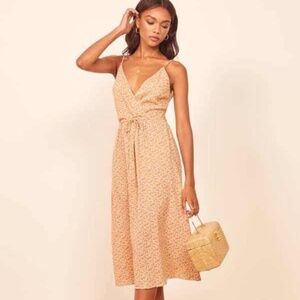 Reformation 'Anita' belted cotton crepe midi dress in Siesta Floral print, S